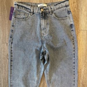 Th Creasa Blue Denim High Waisted Distressed Straight Leg Mom Jeans